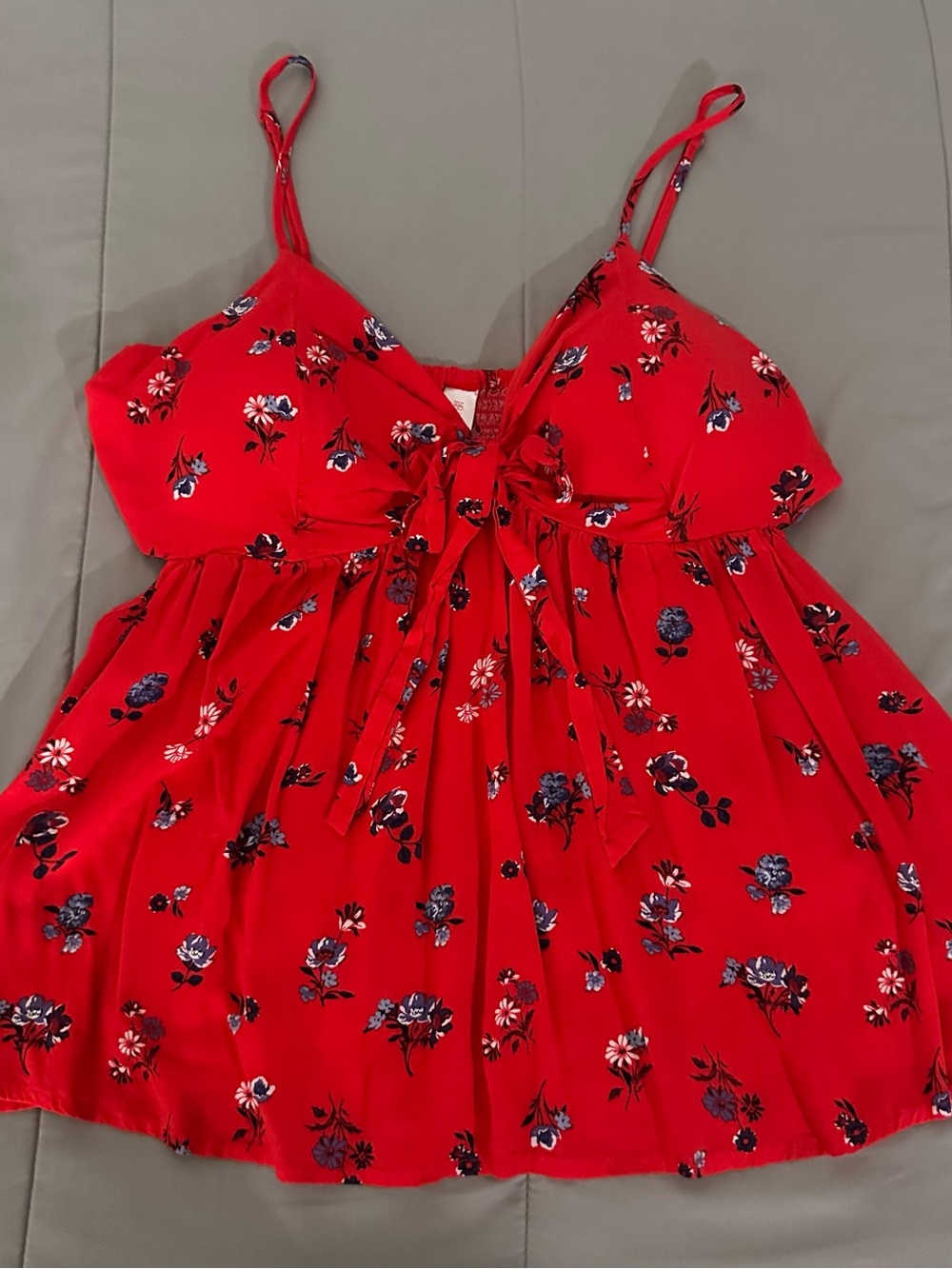 Red Floral Tie-Front Shirt